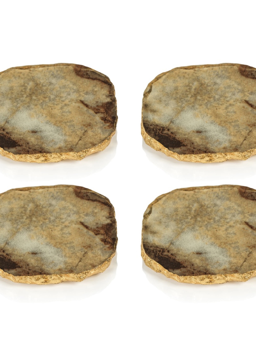 Zodax Simulated Agate Marble Glass Coaster with Gold Rim - Set of 4 (Brown) NWT